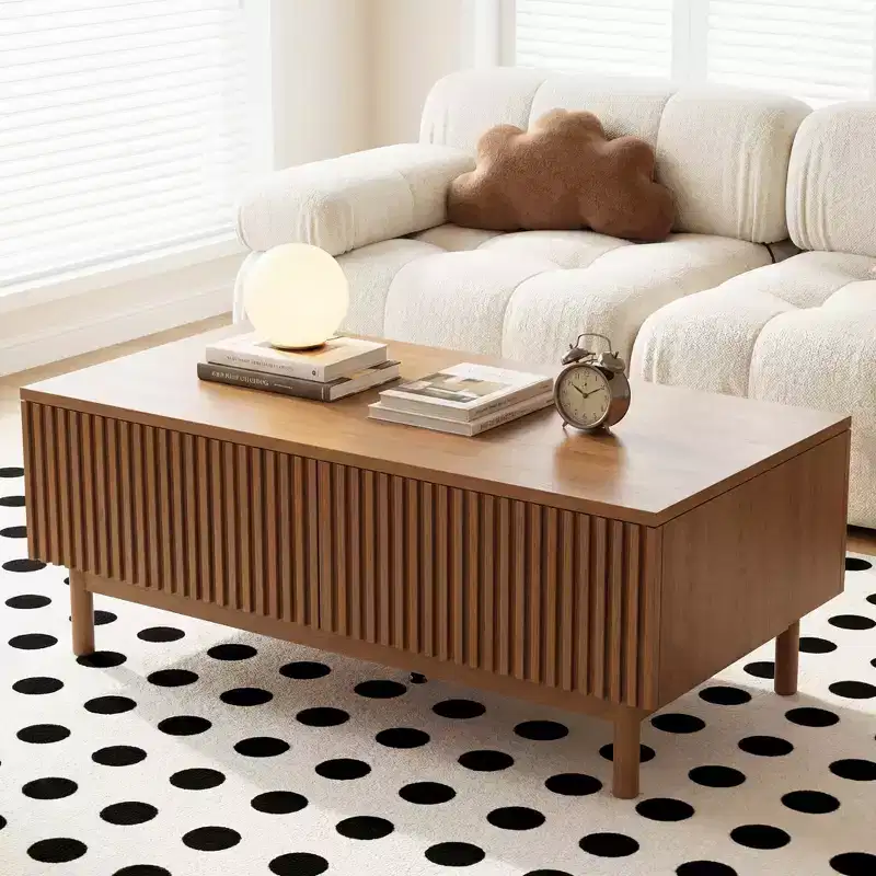 Modern Fluted Lift-Top Coffee Table with Hidden Storage & Drawers - Walnut Gaoyangjiaju