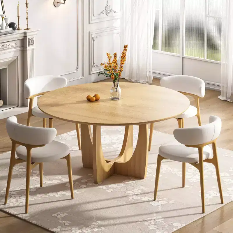 MAYEERTY 42 Wood Round Dining Table for 4, Farmhouse Modern Kitchen & Dining Room Table