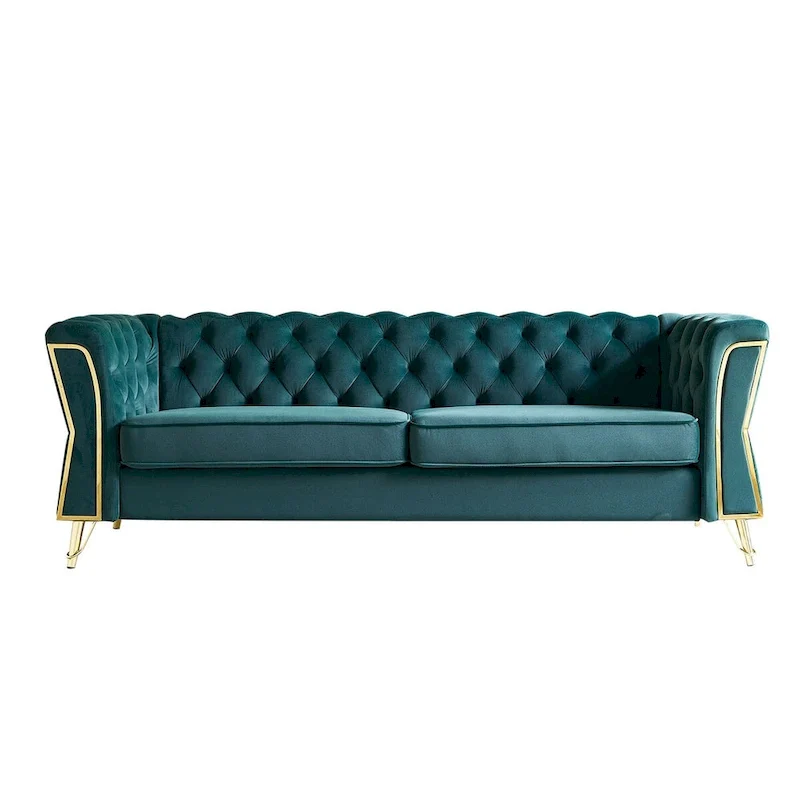 Modern Tufted Velvet Sofa 87.4 inch for Living Room