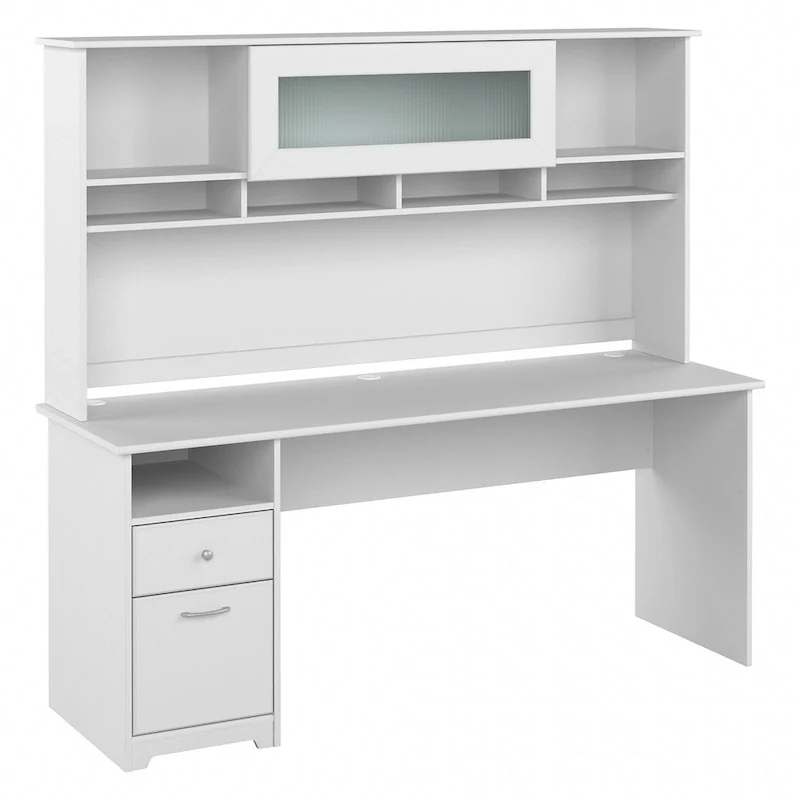 72W Computer Desk with Hutch and Drawers by