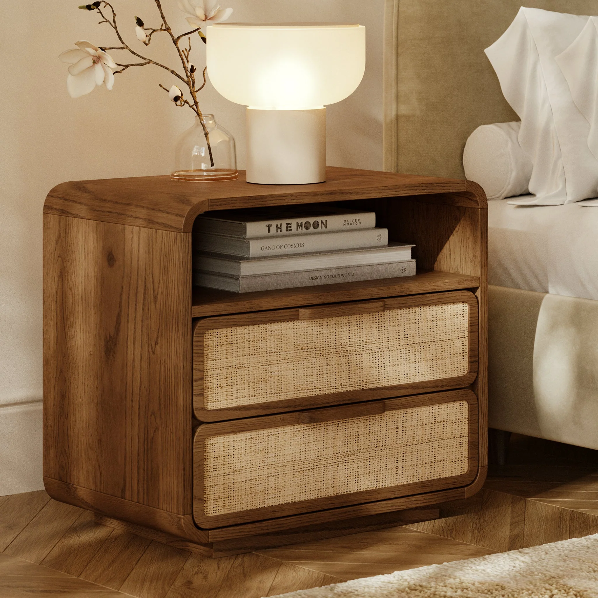 Modern Reposado Oak Oak Wood Nightstand for Bedroom