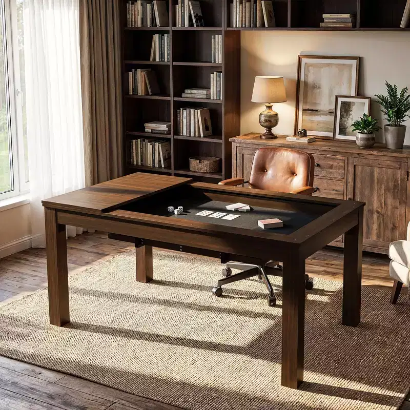 Famapy Walnut Multi-Functional Dining Game Table Convertible Table  Dining, Office & Board Game Station