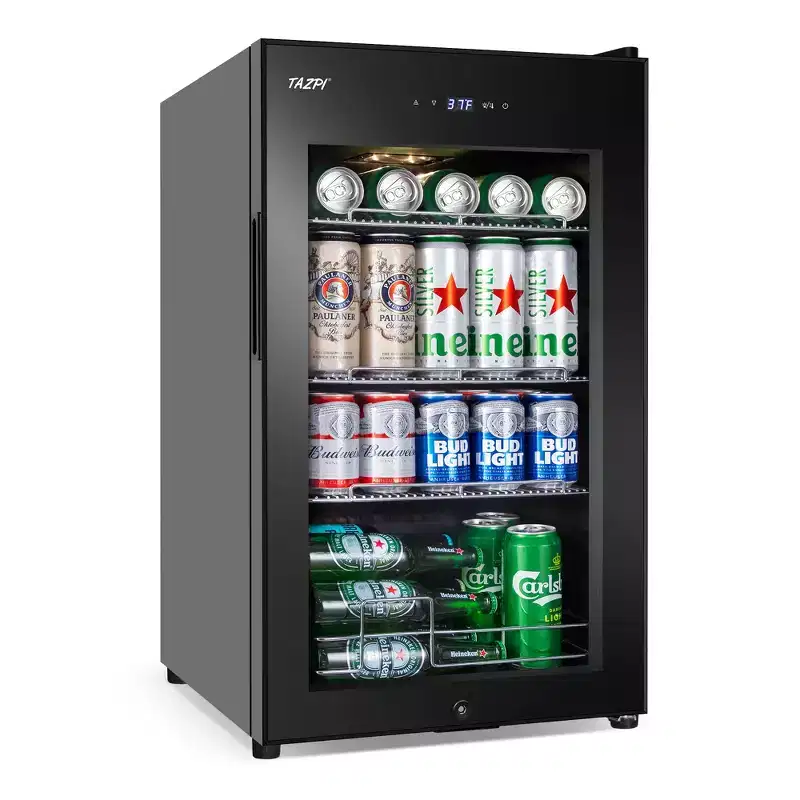 Hooure 17 in. 100-Can Beverage Cooler, Freestanding Drink Refrigerator with Glass Door & Adjustable Shelves
