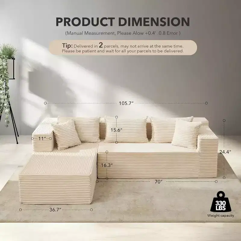 106 Cloud Sectional Couch with L-Shape Chaise,Modern Modular Sofa with Deep Seat,Upholstered Couches for Living Room,Left Facing