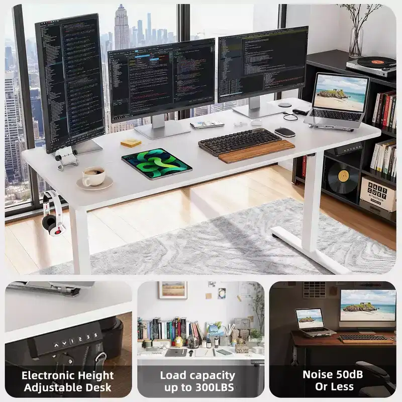 MAYEERTY Home Office Electric Standing Desk, Adjustable Height Sit Stand Desk with Splice Board
