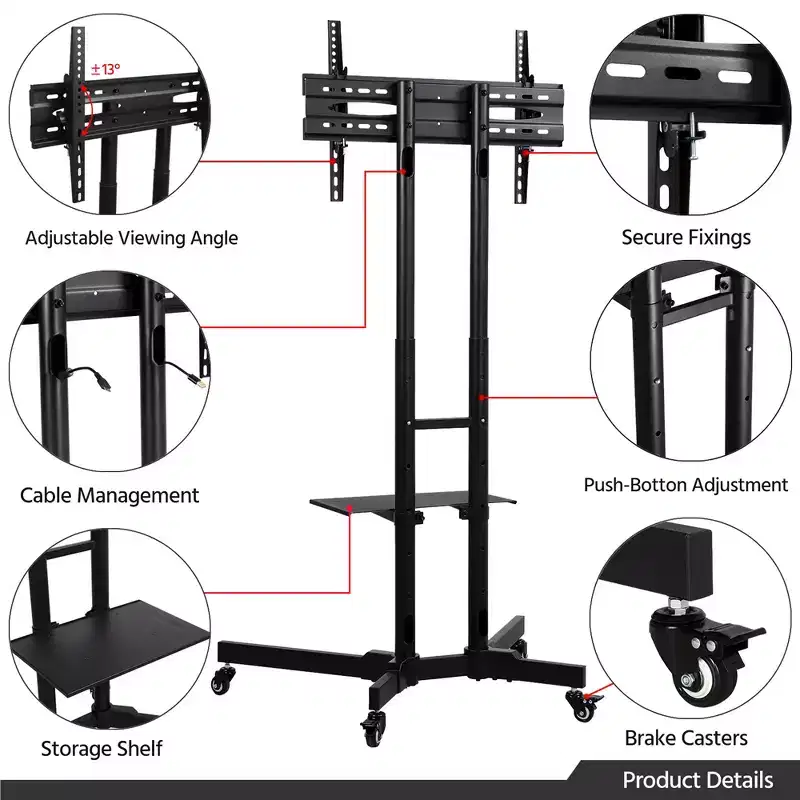 Yaheetech Adjustable Modern Mobile TV Stand TV Cart Black