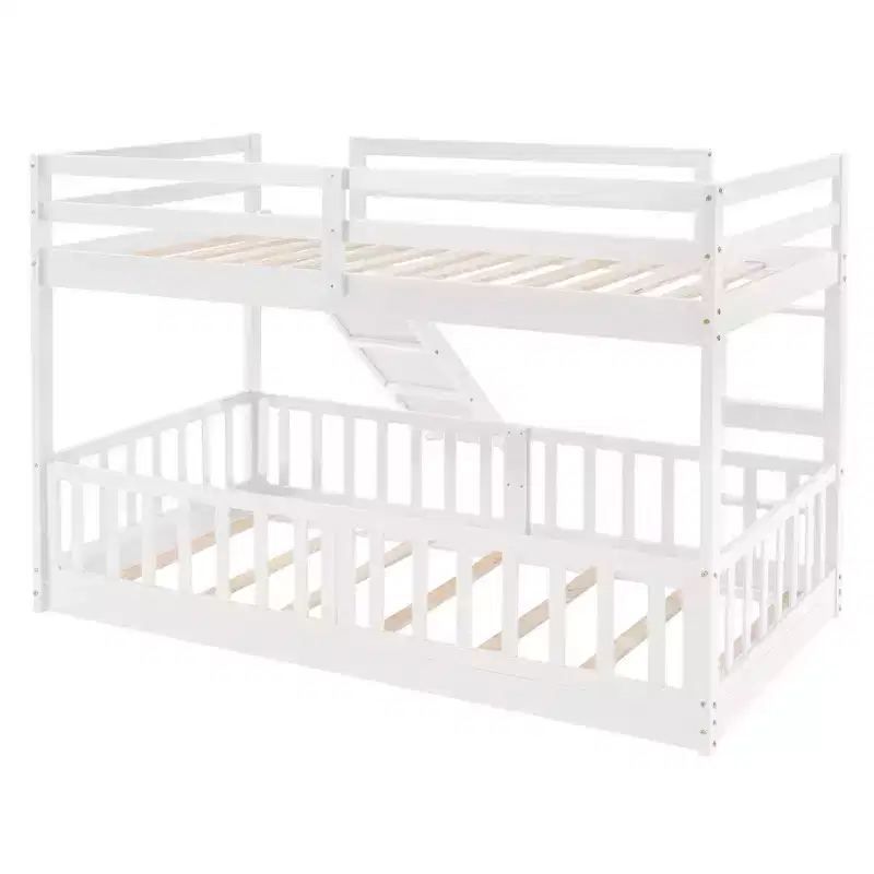 Twin Over Twin Bunk Bed with Slide and Ladder, White