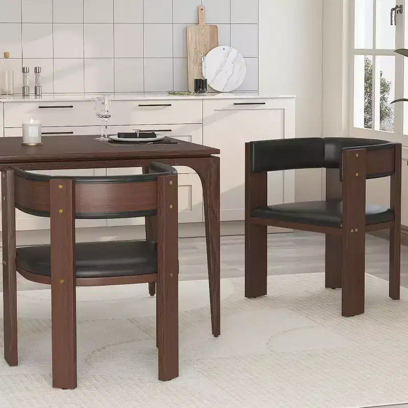 Acekool Dining Chair Set of 2 with Rubberwood Frame, Modern Curved Backrest & PU Leather Upholstery for Kitchen and Living Room