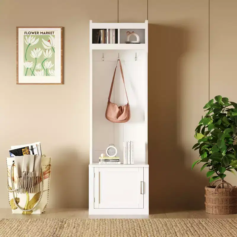 Shoe Storage Bench With Shelves Coat Hooks, Elegant Hall Tree With Wall Mounted Coat Rack, Entryway Organizer For Hallway, Foyer, Mudroom