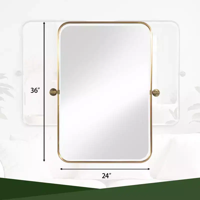 36 x 24 Iron Rectangle Gold Pivot Wall Mirror Tilting Bathroom Vanity Mirror Metal Framed Adjustable Two-way mirror for Bedroom Living Room