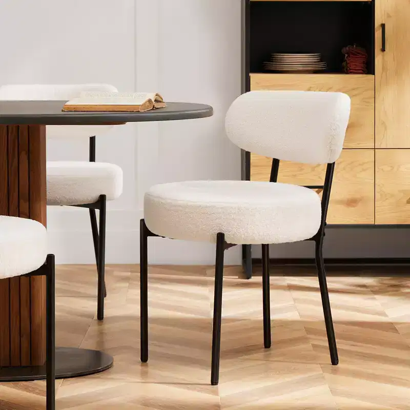 Faux Fur Upholstered Cushion Round Dining Chair with Steel Frame