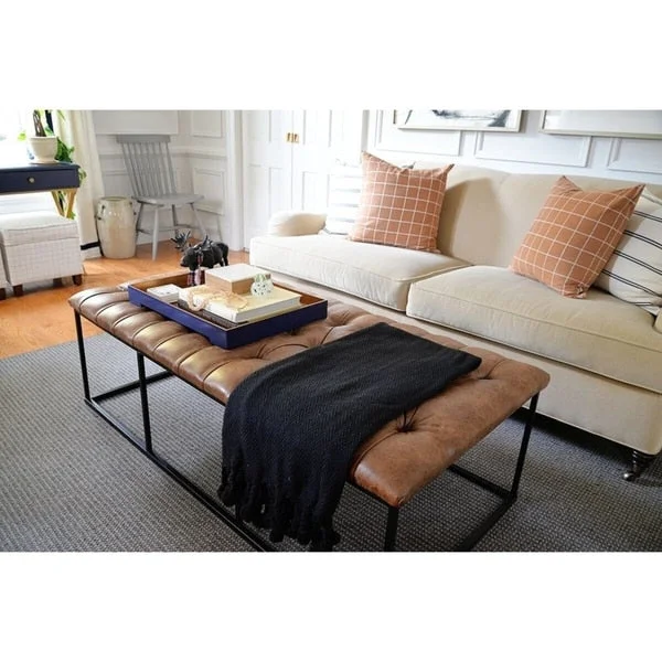 Draper Light Brown Button-tufted Ottoman