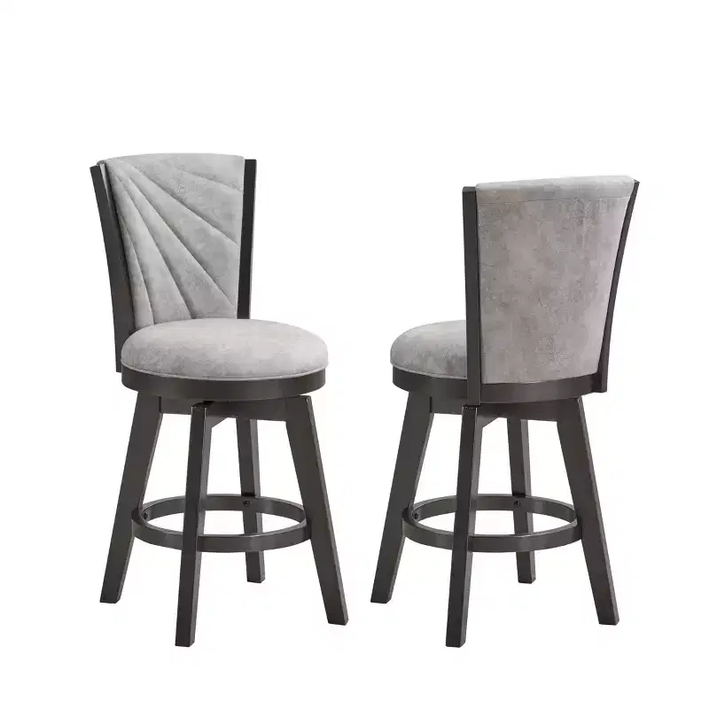 Kings Brand Furniture Boyce 24 Upholstered Counter Hight Swivel Stools, Set of 2, Silver/Gray