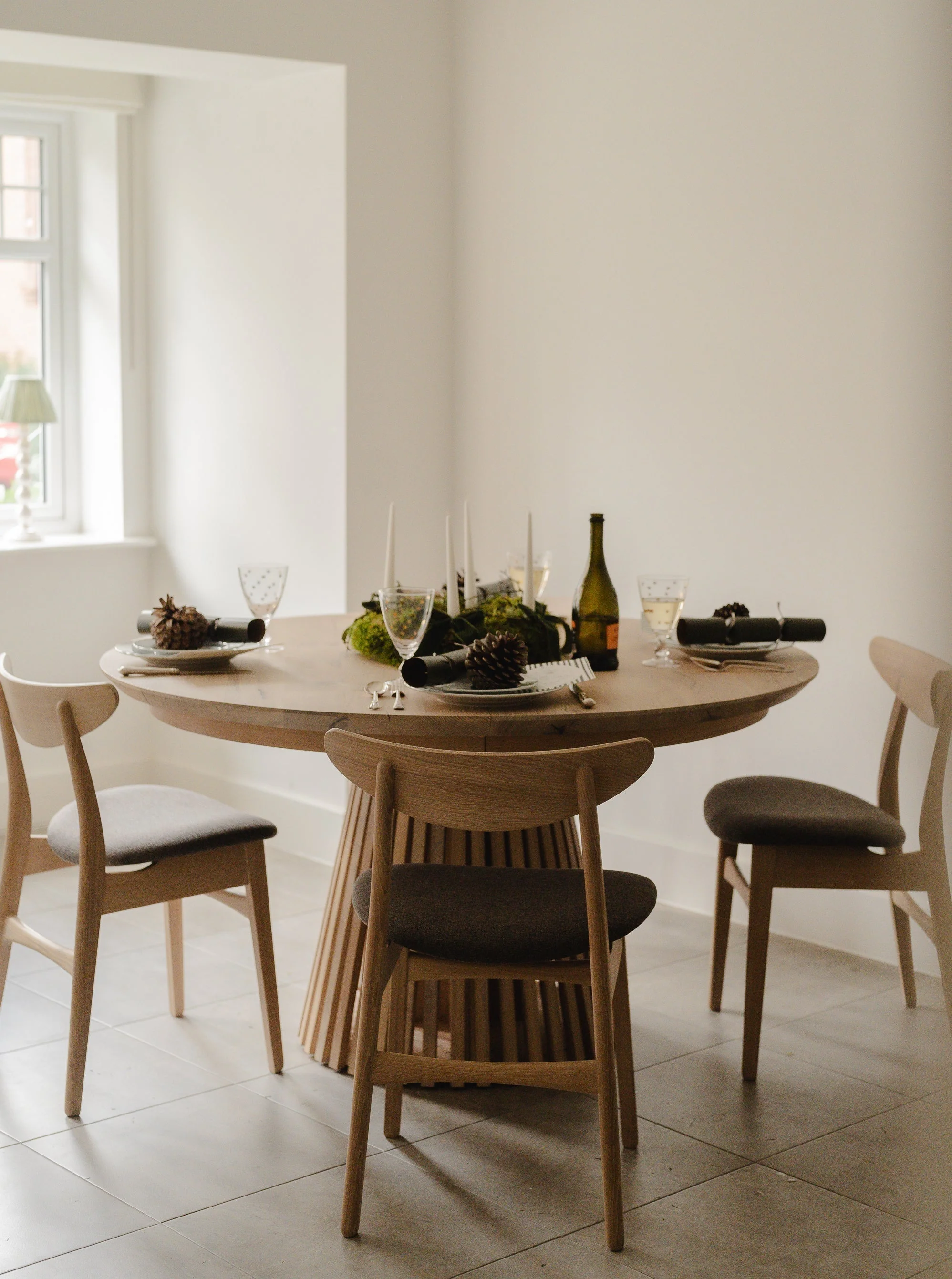 Round Dining Table in Cotton Oak - Introducing our handcrafted Round Dining Table in Cotton Oak with pipe legs - a stunning