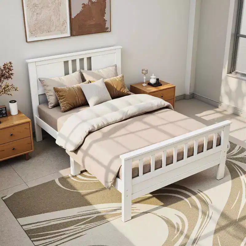 Twin Size Metal Platform Bed Frame, Headboard Footboard with 350LBS Wooden Slats Support