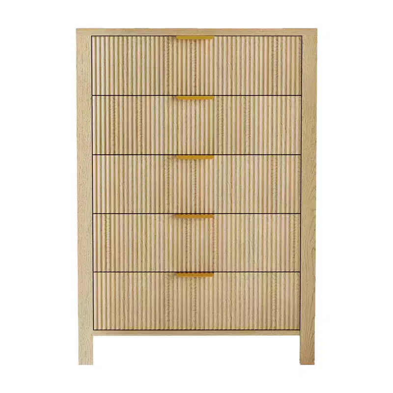 Small Spaces, Fluted 5 Drawer Dresser Modern Farmhouse Wooden Chest for Bedroom