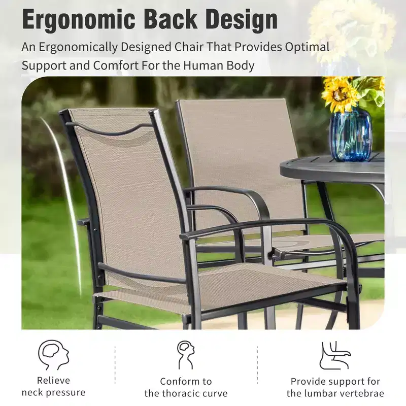 Captiva Designs 9pc Spacious Slat-top Square Metal Table with Umbrella Hole & Sling Fixed Dining Chairs
