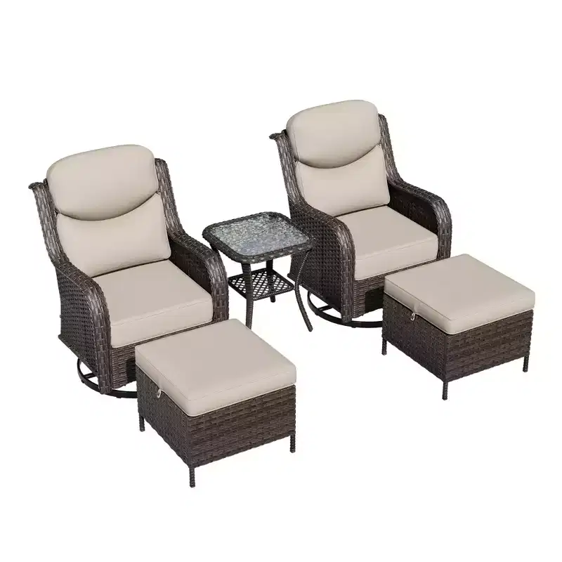 UPTIOT Outdoor Rocking Chair Set with Ottoman and Coffee Table
