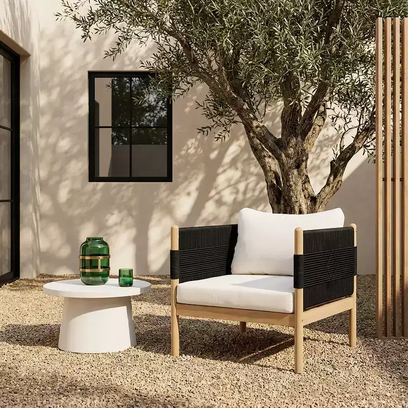 Christopher Knight Home Seungho Modern Outdoor Acacia Wood Club Chair with Diamond Rope Weave and Cushions