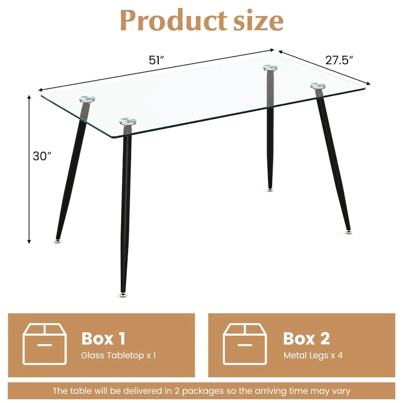 Gymax Modern Glass Dining Table Rectangular Dining Room Table W/Metal