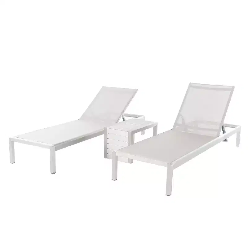 Cape Coral 3pc Mesh Patio Chaise Lounge Set with Aluminum Side Table - Gray - Christopher Knight Home: UV & Weather-Resistant Outdoor Seating