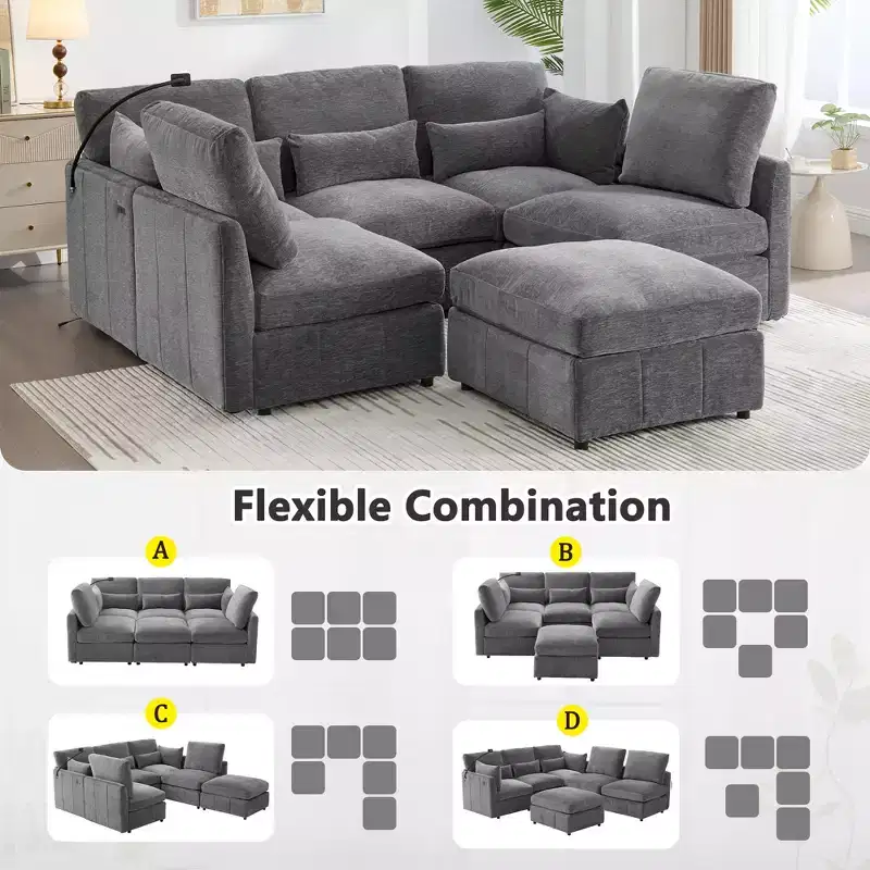 Merax Multifunctional Modular Sectional Sofa with Movable Ottoman