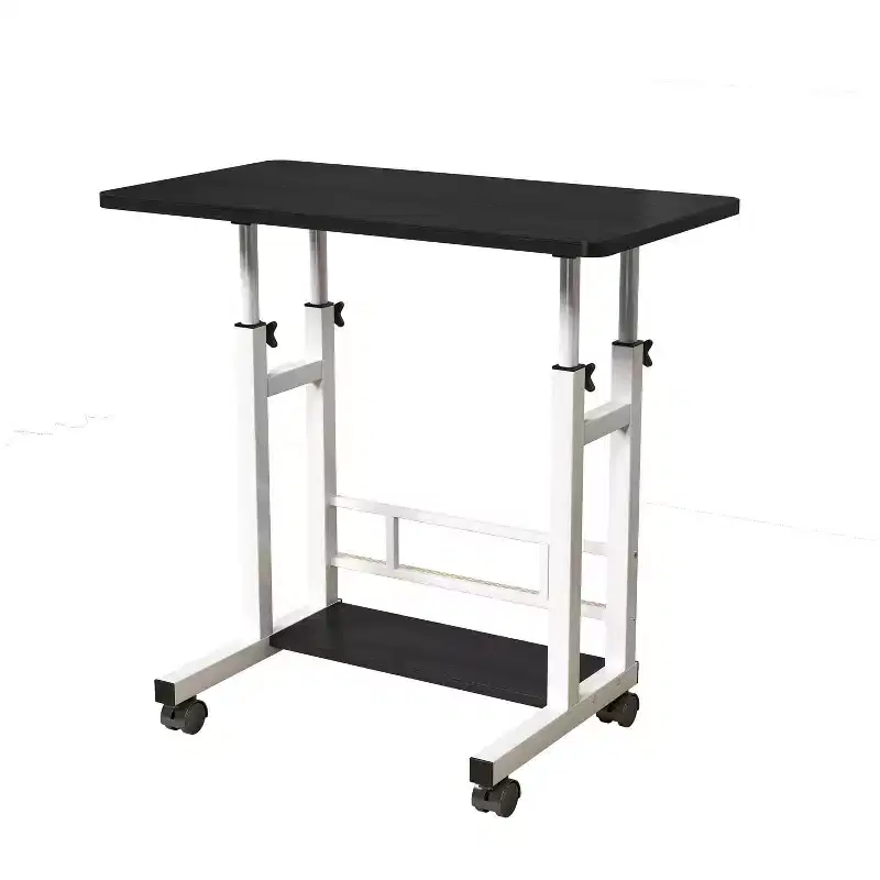 Mobile Standing Desk with Wheels C Adjustable Height Rolling Workstation, Lockable Casters & Storage Basket, Finish for Home Office