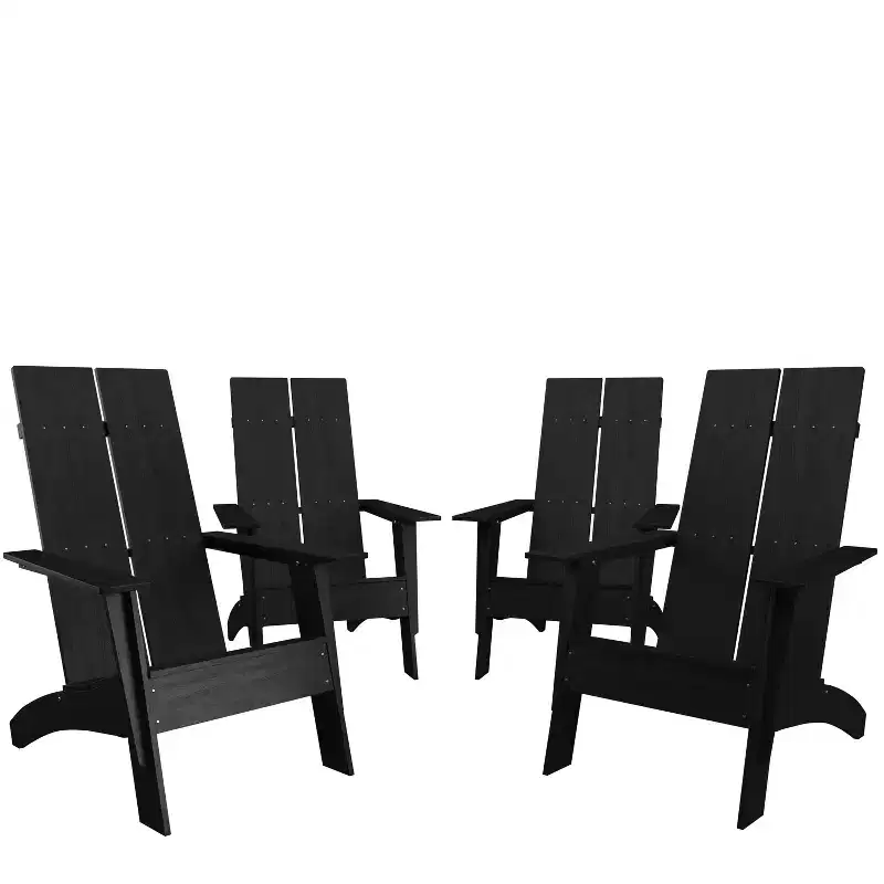 Emma and Oliver Set of 4 Modern Dual Slat Back Indoor/Outdoor Adirondack Style Chairs