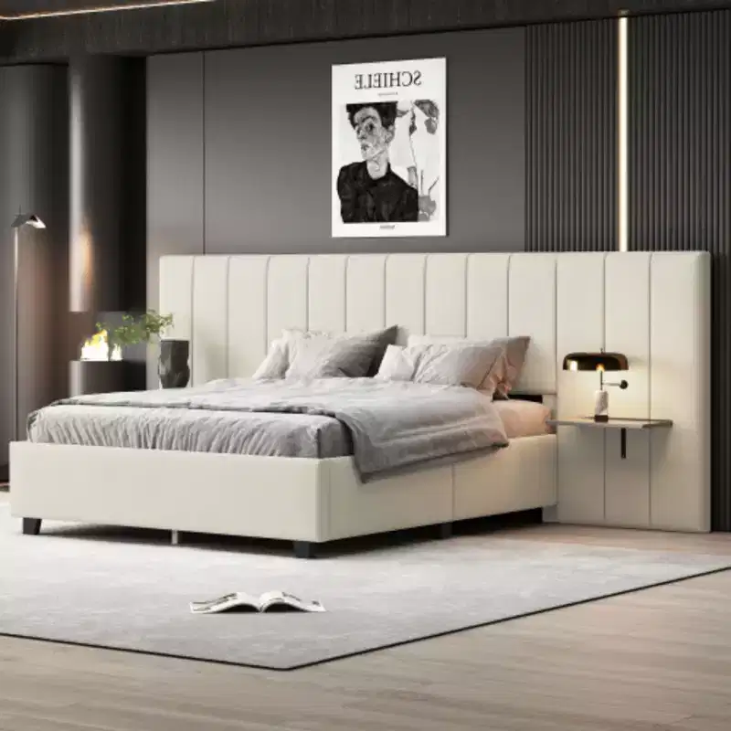 Queen Size Upholstered Platform Bed with Tall Headboard – 47.8