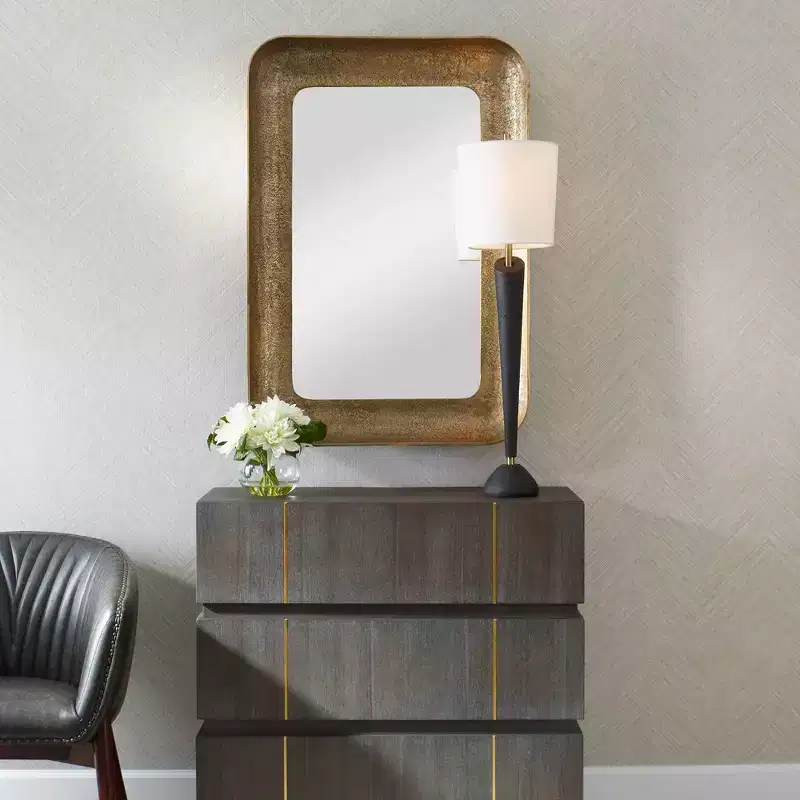 Antique Brass Rectangular Wall Mirror – Cast Aluminum Frame