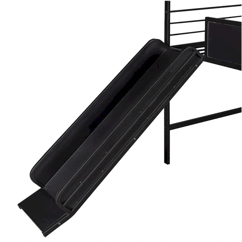 Merax Metal Twin House Loft Bed with Two-sided writable Wooden Board, Slide