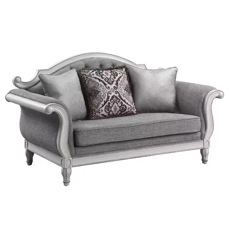 71 Florian Sofa Gray Fabric and Antique White Finish - Acme Furniture