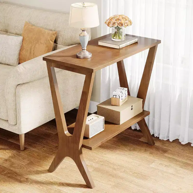 Lantine 2-Tier Solid Wood End Table, Storage Shelves Side Table with Sturdy Legs, for Small Spaces, Bedroom, Apartment