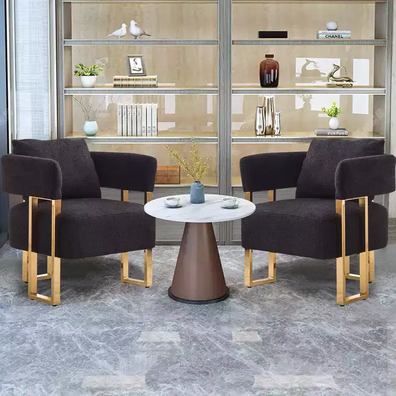 Modern Accent Chairs with Teddy Fleece Upholstered & Gold Metal Legs