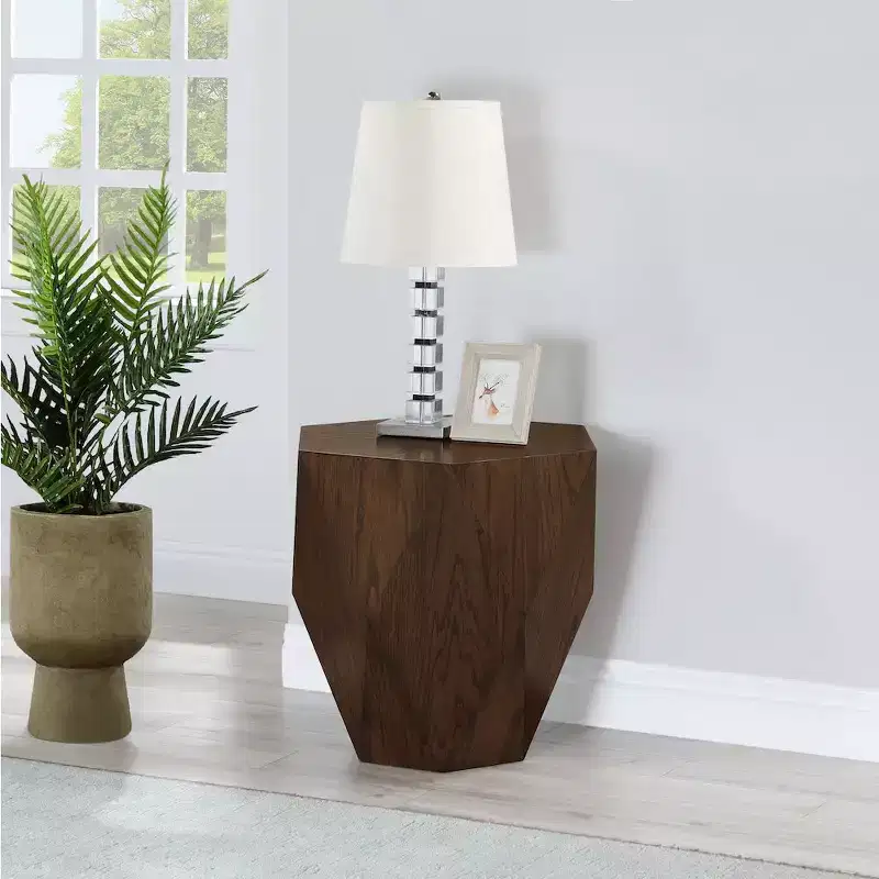 Hexagon Oak Veneer End Table