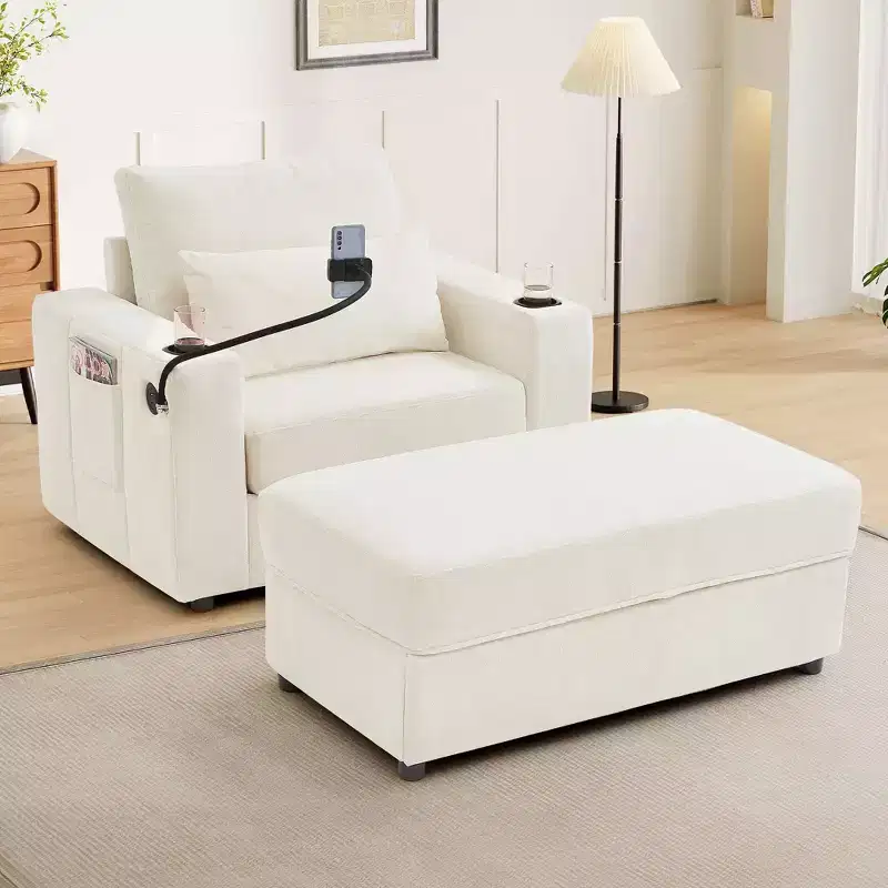 Modern Comfy Chaise Lounge Sleeper Sofa Bed with Movable Storage Ottoman,Upholstered Deep Seat Sofa Couch for Living Room