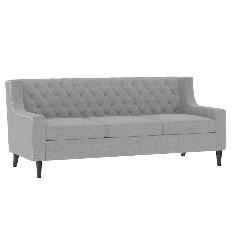 Grey 78.75 Polyester 3-Seater Sofa with Tufted Back and Cushions