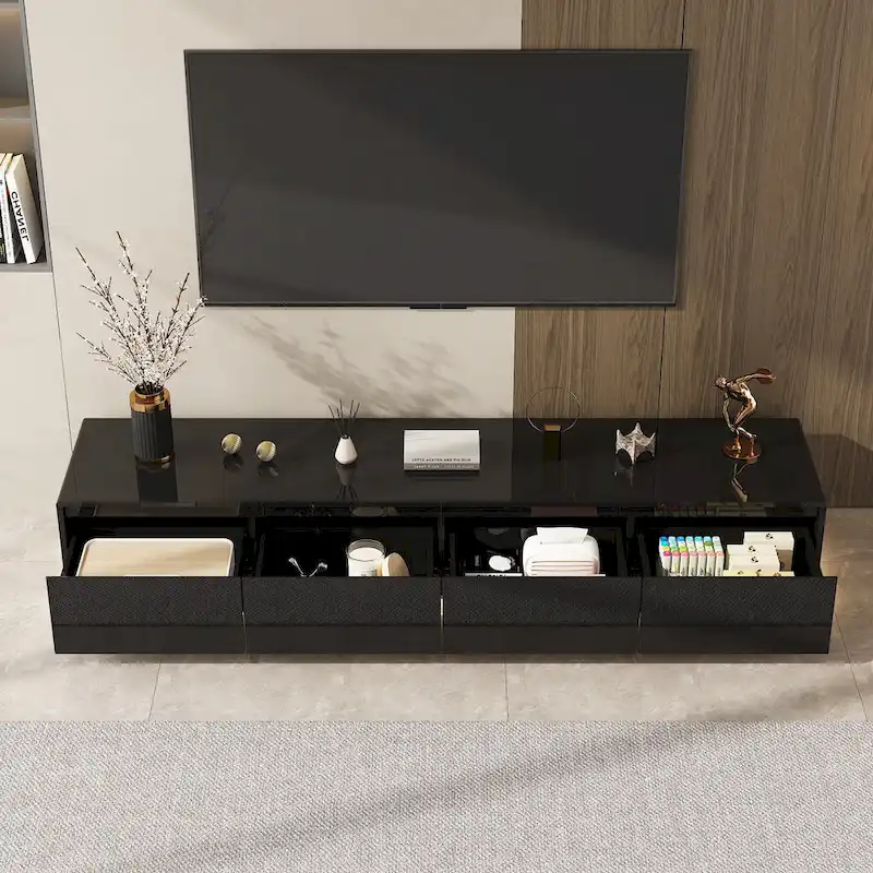 Illuminated White High Gloss Television Entertainment Center Console