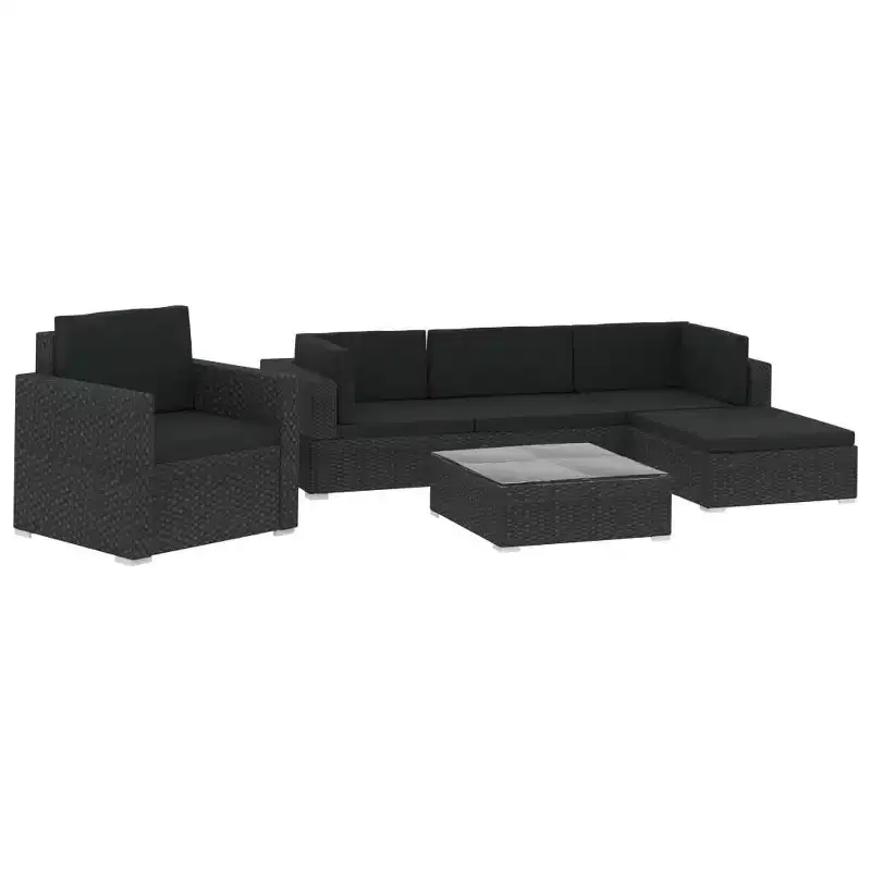 vidaXL Garden Lounge Set Black (Rattan), Black (Cushions)