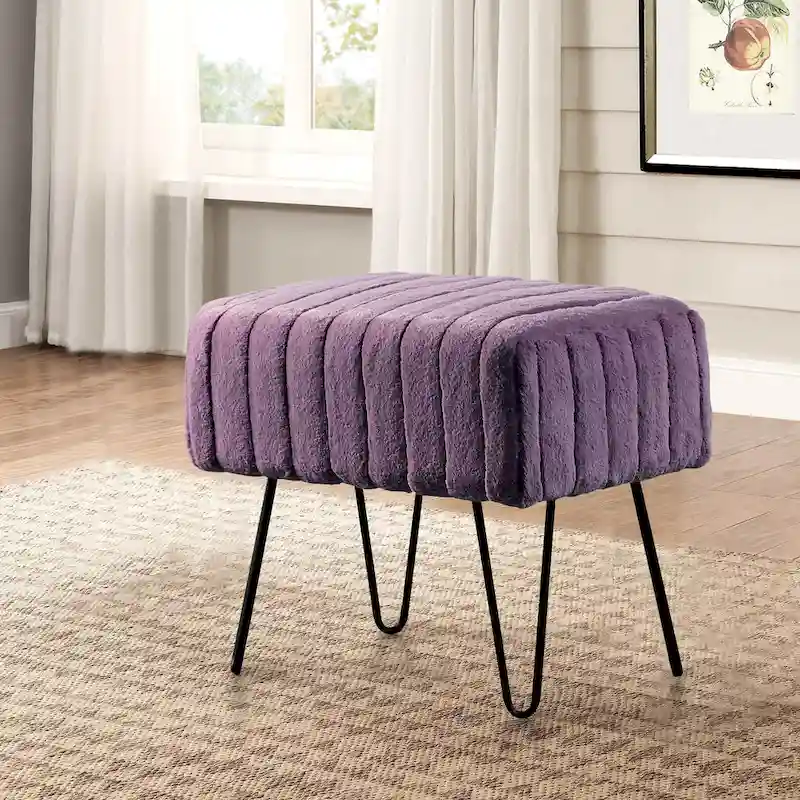 Faux Fur Ottoman Bench, Striped, 1-Person