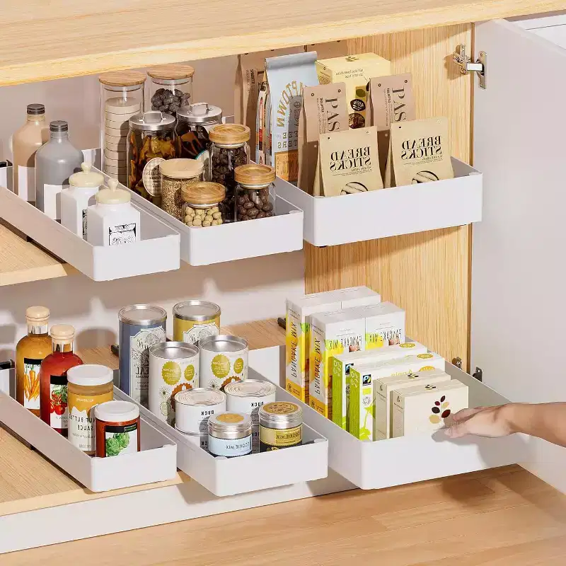 Extendable Drawer Kitchen, No Drilling or Nailing Required Storage Shelves, 3 Sizes Extendable Drawer Organizer for Kitchen, Pantry
