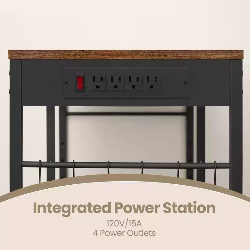 Baker's Rack Coffee Bar Stand with Charging Station, Pull-Out Wire Basket & Adjustable Shelves, 400 lbs