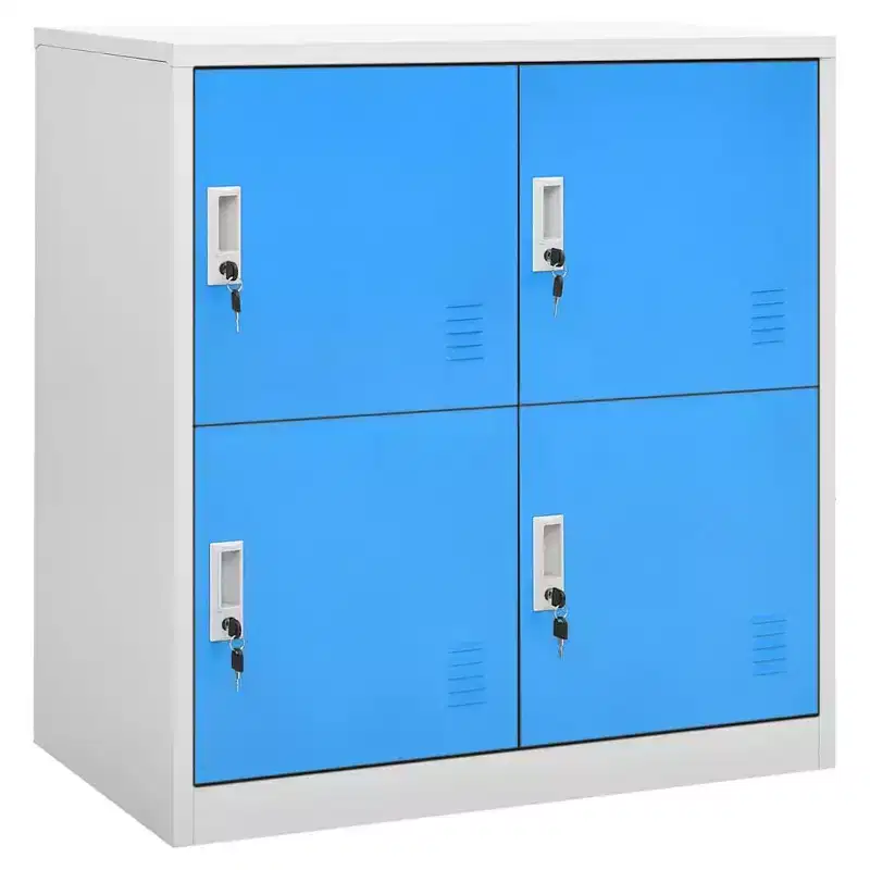 vidaXL Locker Cabinet Set of 2 Light Gray and Blue Steel Medium - Light Gray and Blue with 4 Lockers