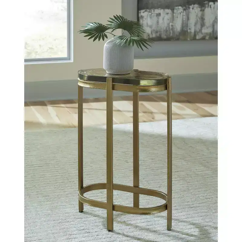 Signature Design by Ashley Porterville Accent Table - Gold Finish with Iridescent Glass Top, Metal Construction