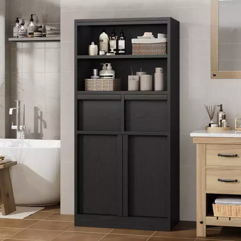 Tall Bathroom Cabinet, Floor Storage Cabinet with Doors & 2 Drawers, 51 H Tall Organizer Cabinet Freestanding for Bathroom, Living Room, Kitchen