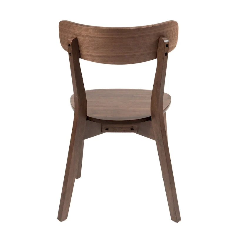 Walnut Brown Dining Side Chair with Round Seat and Open Panel Back