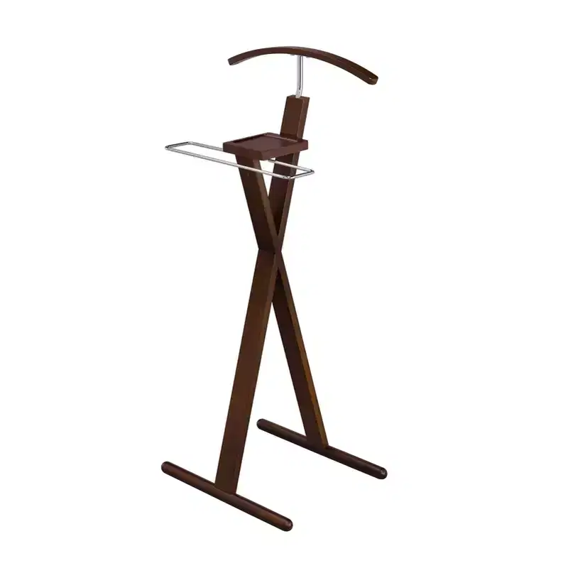 Modern Valet Stand with Chrome Hardware & Dual-Tone Wood Hanger