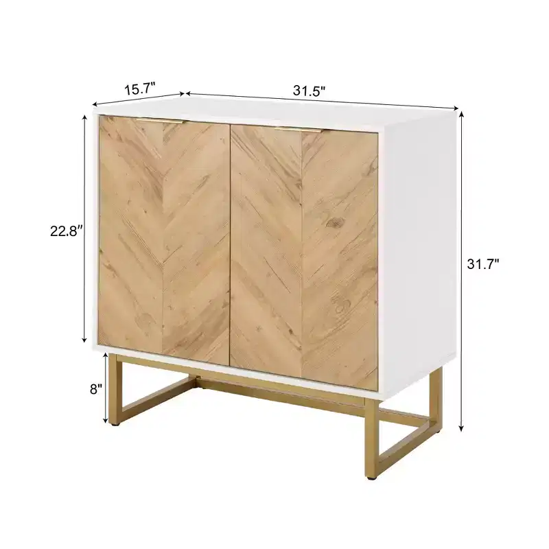 Modern Sideboard Cabinet with Chevron Doors, 2-Door Storage Console with Metal Base, Accent Storage for Dining Room, Living Room, Entryway