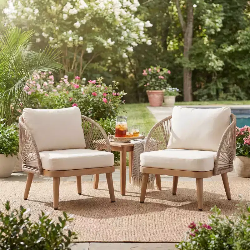 Christopher Knight Home Rheba Outdoor Acacia Wood Curved Tub Club Chair with Rope Accents
