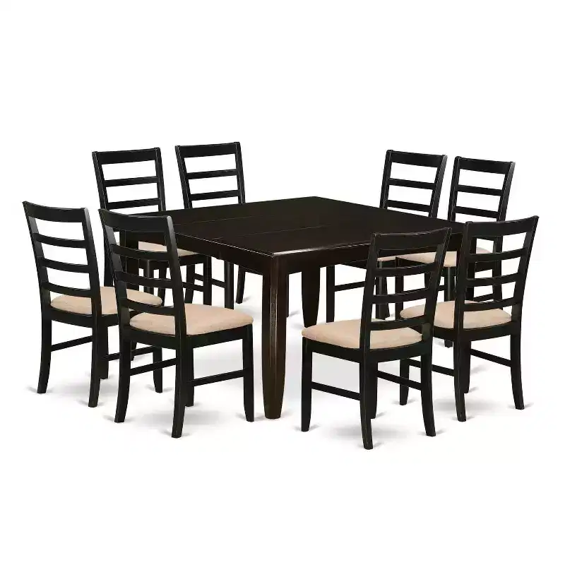 HomeStock 9-Piece Square Cappuccino Finish Solid Wood Top Dining Table with 8-Chairs
